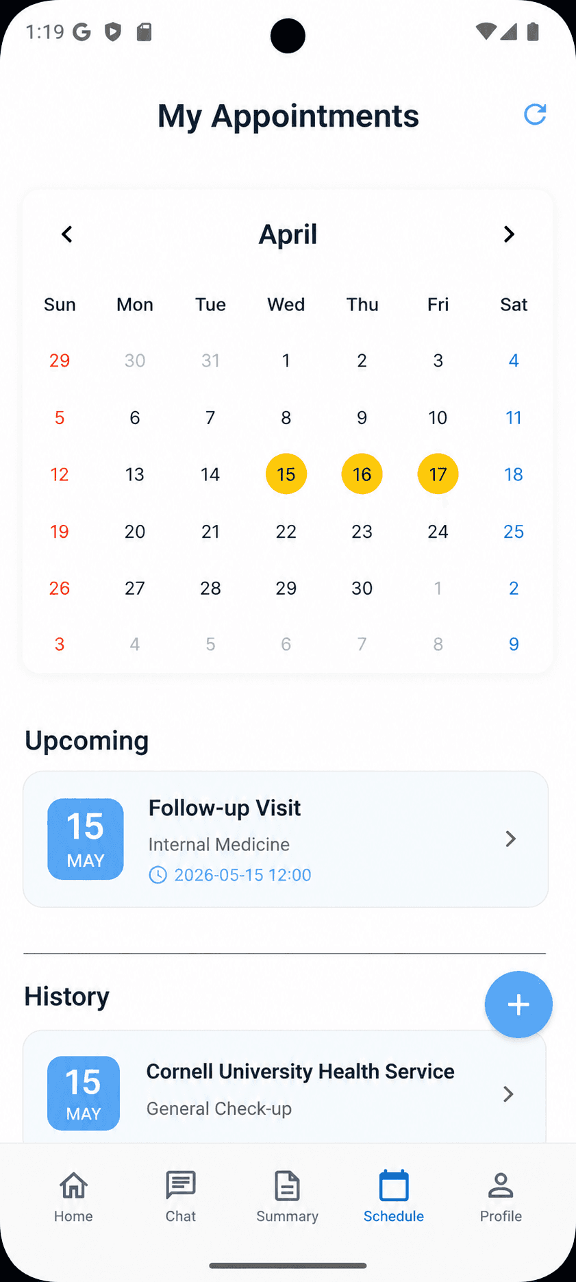 solliva patient my appointments calendar view